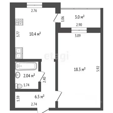 1-к кв. Тюменская область, Тюмень ул. 50 лет Октября, 24к1 (39.2 м)
