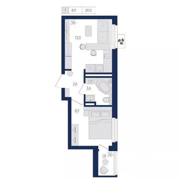 1-к кв. Башкортостан, Уфа ул. Евгения Столярова, 13 (29.0 м)