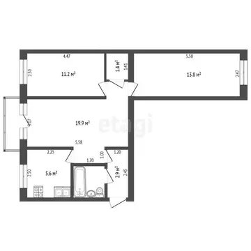 3-комнатная квартира: Тюмень, Севастопольская улица, 33 (56.7 м)