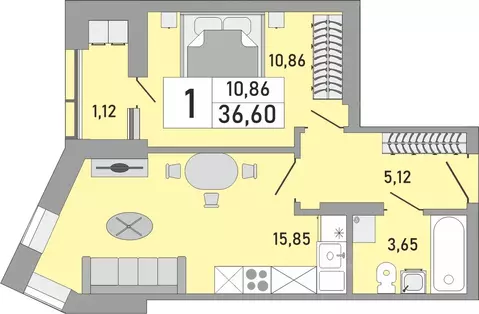 1-к кв. Башкортостан, Уфа Бакалинская ул., 9/1 (36.6 м)