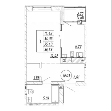 1-к кв. Калининградская область, Зеленоградск  (36.53 м)