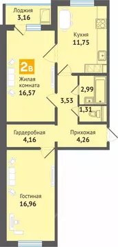 2-к кв. Чувашия, Чебоксары ул. Академика В.Н.Челомея, 14 (64.3 м)