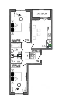 2-к кв. Воронежская область, Воронеж Нижняя ул., 32 (65.36 м)