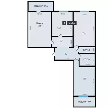 3-к кв. Ставропольский край, Ставрополь ул. Южный обход, 53В (71.35 м)