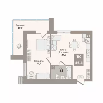 1-к кв. Курганская область, Курган Заозерный жилрайон, 12-й мкр, 2 ...