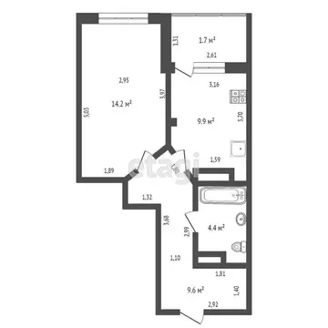 1-комнатная квартира: Омск, бульвар М.М. Кузьмина, 23 (37 м)
