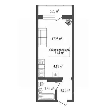 Студия Новосибирская область, Новосибирск ул. Фадеева, 66/4 (31.1 м)