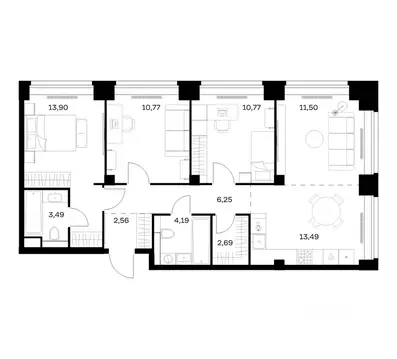 3-к кв. Москва Нова жилой комплекс, к1 (79.61 м)