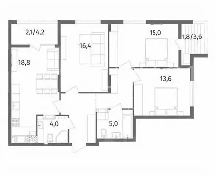 3-к кв. Калининградская область, Калининград ул. Маршала Борзова, 109 ...