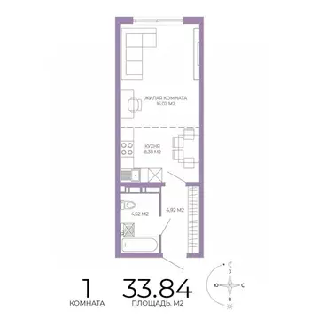 1-к кв. Пензенская область, Пенза Чаадаев жилой комплекс (33.84 м)
