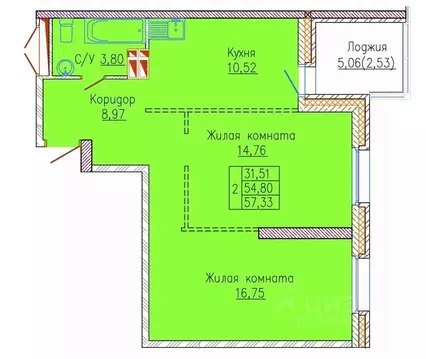 2-к кв. Приморский край, Владивосток ул. 2-я Строительная, 27 (54.8 м)