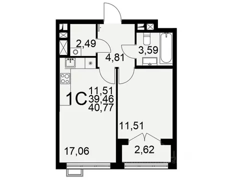 1-к кв. Тульская область, Тула Выше жилой комплекс (40.77 м)