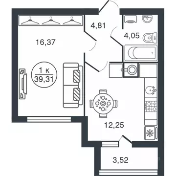 1-к кв. Тверская область, Тверь Бурашевское ш., 60 (39.31 м)