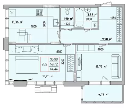 2-к кв. Белгородская область, Белгород Славянская ул. (64.44 м)