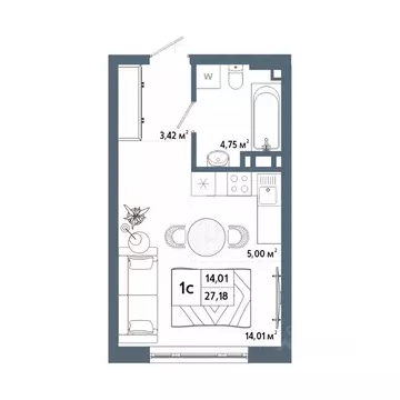 Студия Башкортостан, Уфа 42-й кв-л,  (27.04 м)