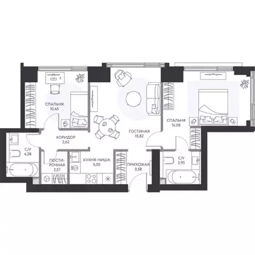 2-к кв. Москва 1-й Сетуньский проезд, 8 (65.3 м)