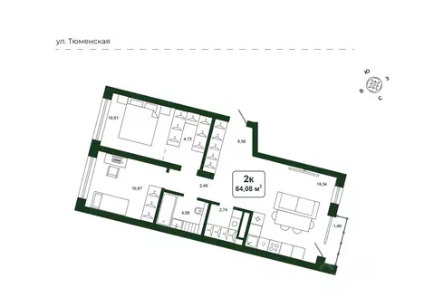 2-к кв. Тюменская область, Тюменский муниципальный округ, д. Дударева ...