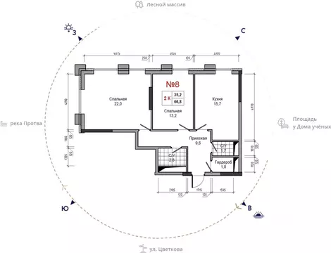 2-к кв. Калужская область, Обнинск ул. Усачева (66.8 м)