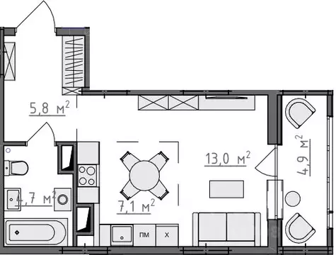 Студия Владимирская область, Владимир Сновицы-Веризино мкр,  (33.05 м)