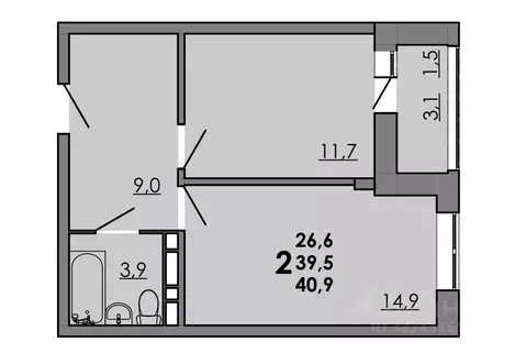 2-к кв. Ростовская область, Ростов-на-Дону Левенцовский мкр,  (40.9 м)
