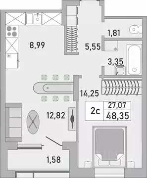2-к кв. Башкортостан, Уфа Бакалинская ул., 9/1 (48.35 м)