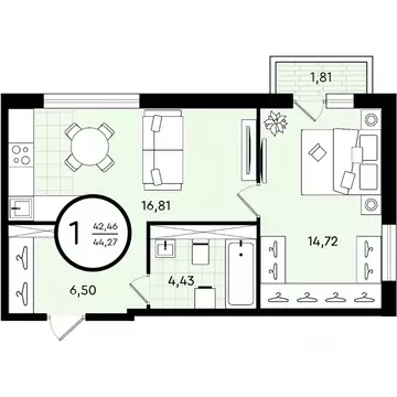 1-к кв. Тюменская область, Тюмень ул. Александра Звягина, 2 (44.27 м)