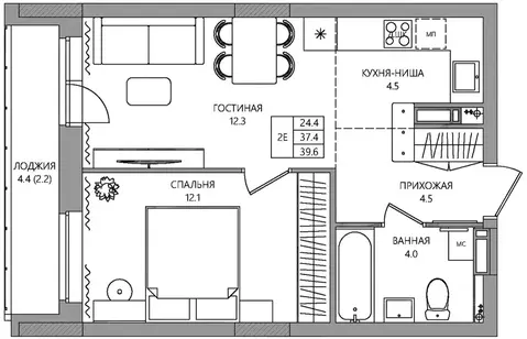 2-к кв. Пермский край, Пермь ул. 3-я Нейвинская, 5 (39.6 м)