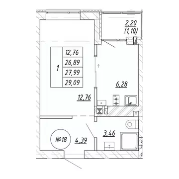 1-к кв. Калининградская область, Зеленоградск  (29.09 м)