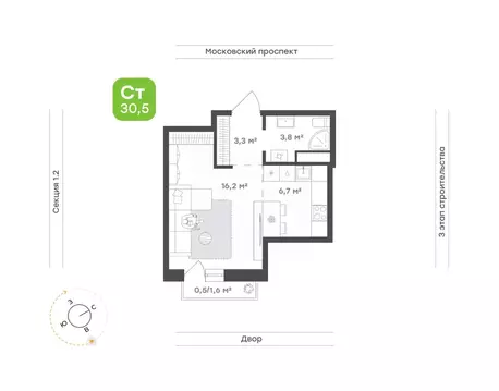1-к кв. Татарстан, Набережные Челны ул. Николая Мальнева, 2 (30.5 м)