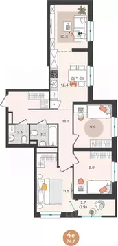 4-к кв. Пермский край, Пермь ул. Куфонина, 1 (74.7 м)