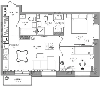 3-к кв. Пермский край, Пермь ул. 3-я Нейвинская, 5 (59.5 м)