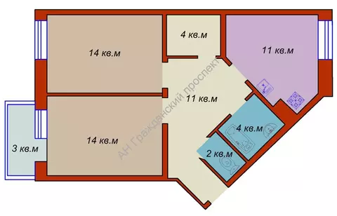 2-к кв. Ленинградская область, Шлиссельбург Кировский район, ул. ...