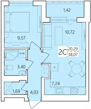 2-к кв. Башкортостан, Уфа Затон жилрайон, Волна жилой комплекс (38.07 ...