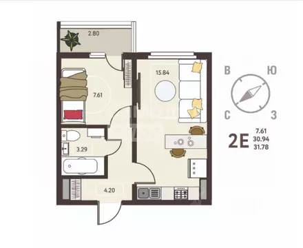 1-к кв. Липецкая область, Липецк ул. Механизаторов, 15А (31.78 м)