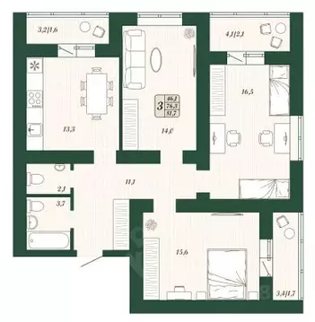 3-к кв. Самарская область, Волжский район, Смышляевка городское ...