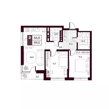 2-к кв. Тюменская область, Тюменский муниципальный округ, д. Дударева ...