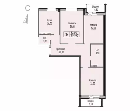 3-к кв. Ярославская область, Ярославль Которосльная наб., 57 (114.9 м)