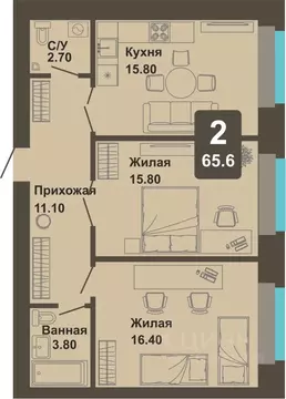2-к кв. Чувашия, Чебоксары ул. И.П. Прокопьева (65.6 м)