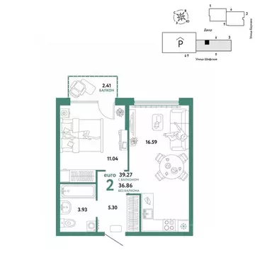 2-к кв. Свердловская область, Екатеринбург ул. Шефская, 22А (39.27 м)