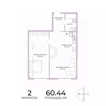 2-к кв. Пензенская область, Пенза Побочинская ул., с18 (60.44 м)