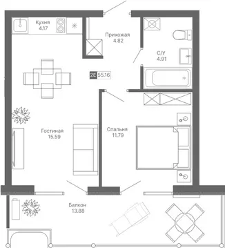 2-к кв. Крым, Алушта Профессорский Уголок мкр,  (55.16 м)