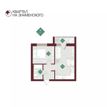 1-комнатная квартира: Тобольск, микрорайон 3Б, 6Бк2 (45.42 м)