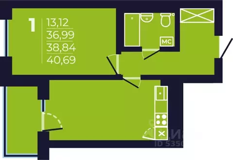 1-к кв. Башкортостан, Уфа ул. Майора Доставалова, 7 (38.5 м)