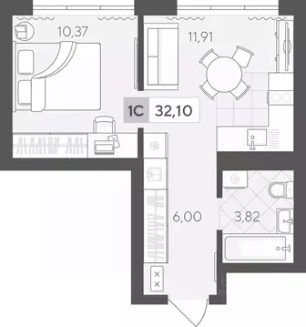 1-к кв. Тюменская область, Тюмень ул. Сергея Корепанова, 34 (32.1 м)