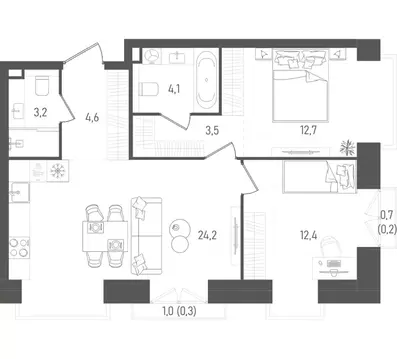 2-комнатная квартира: Москва, ЖК Обручева 27 (65.2 м)