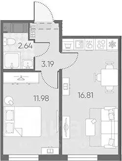 1-к кв. Санкт-Петербург ул. Морской Пехоты, 22к3 (34.4 м)