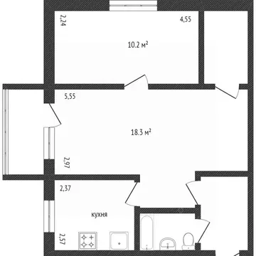2-к кв. Белгородская область, Белгород Народный бул., 63А (42.0 м)