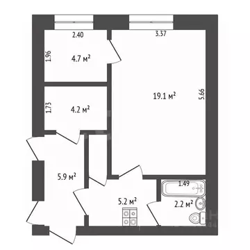 2-к кв. Тюменская область, Тюмень ул. Республики, 229 (23.8 м)
