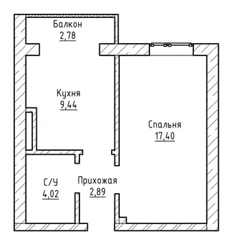 1-комнатная квартира: Нальчик, улица А.А. Кадырова, 24 (35.67 м)