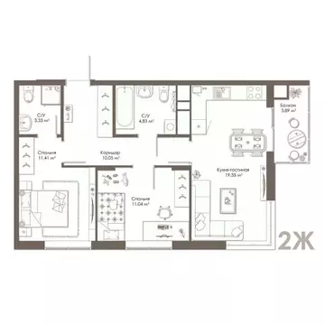 2-к кв. Рязанская область, Рязанский муниципальный округ, с. Дядьково ...